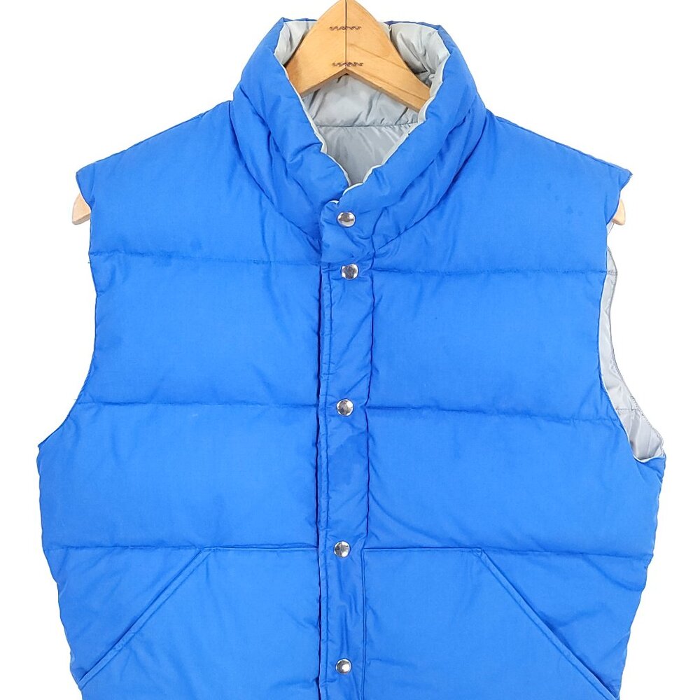 Herman's Goose Down Vest Men's Med Blue Gray Reversible Puffer Snap Front